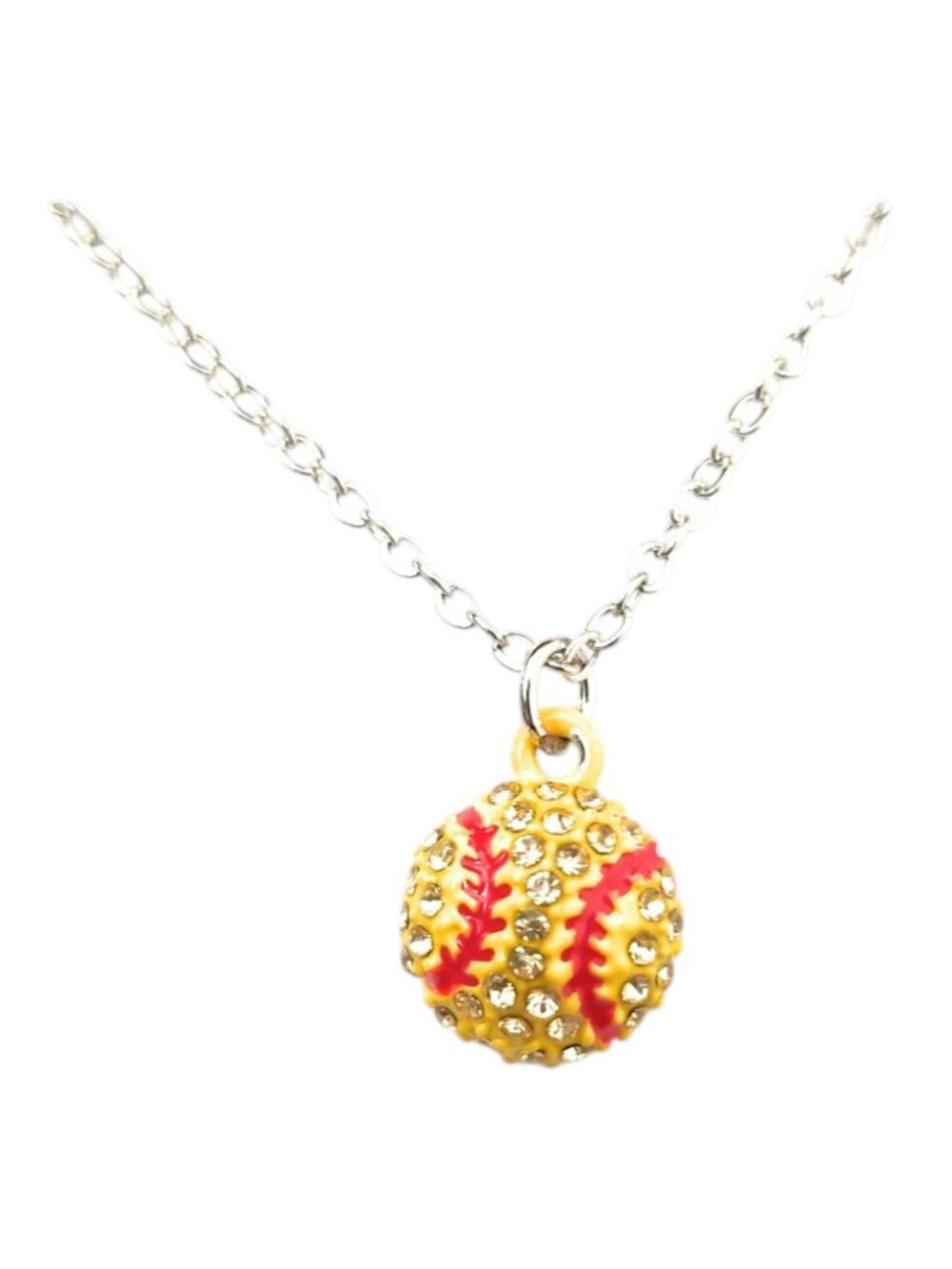 Dainty Crystal Stone Paved Yellow Softball Necklace